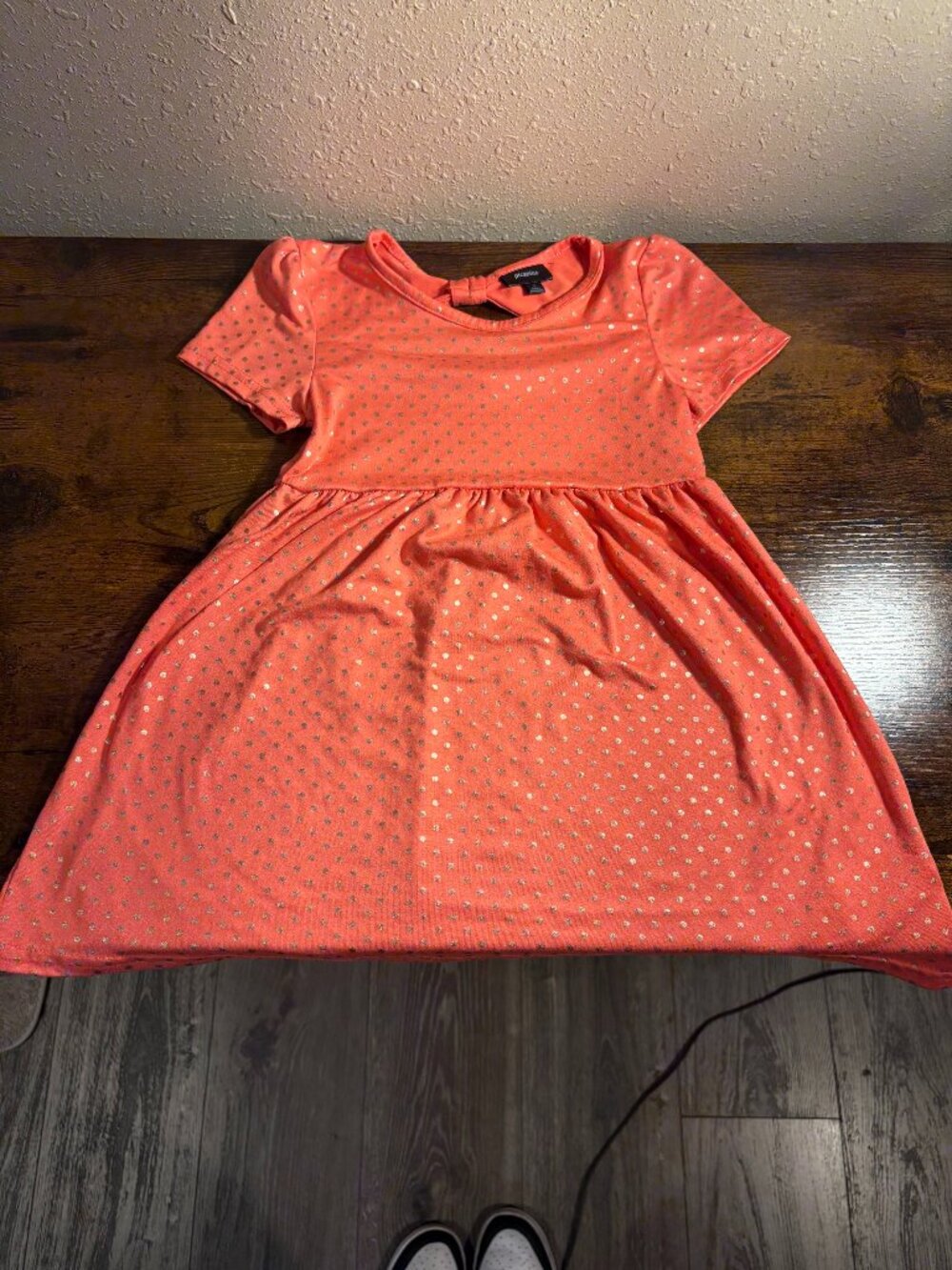 Pinc Premium Girls Coral Gold Polka Dot Fit & Flare Dress